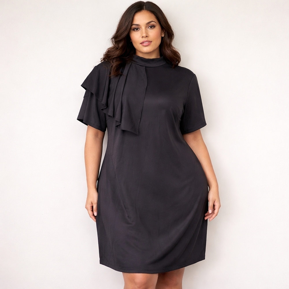 ASHLEY STEWART Size 22/24 Short Sleeve Keyhole Neck Black Sheath Dress NWT